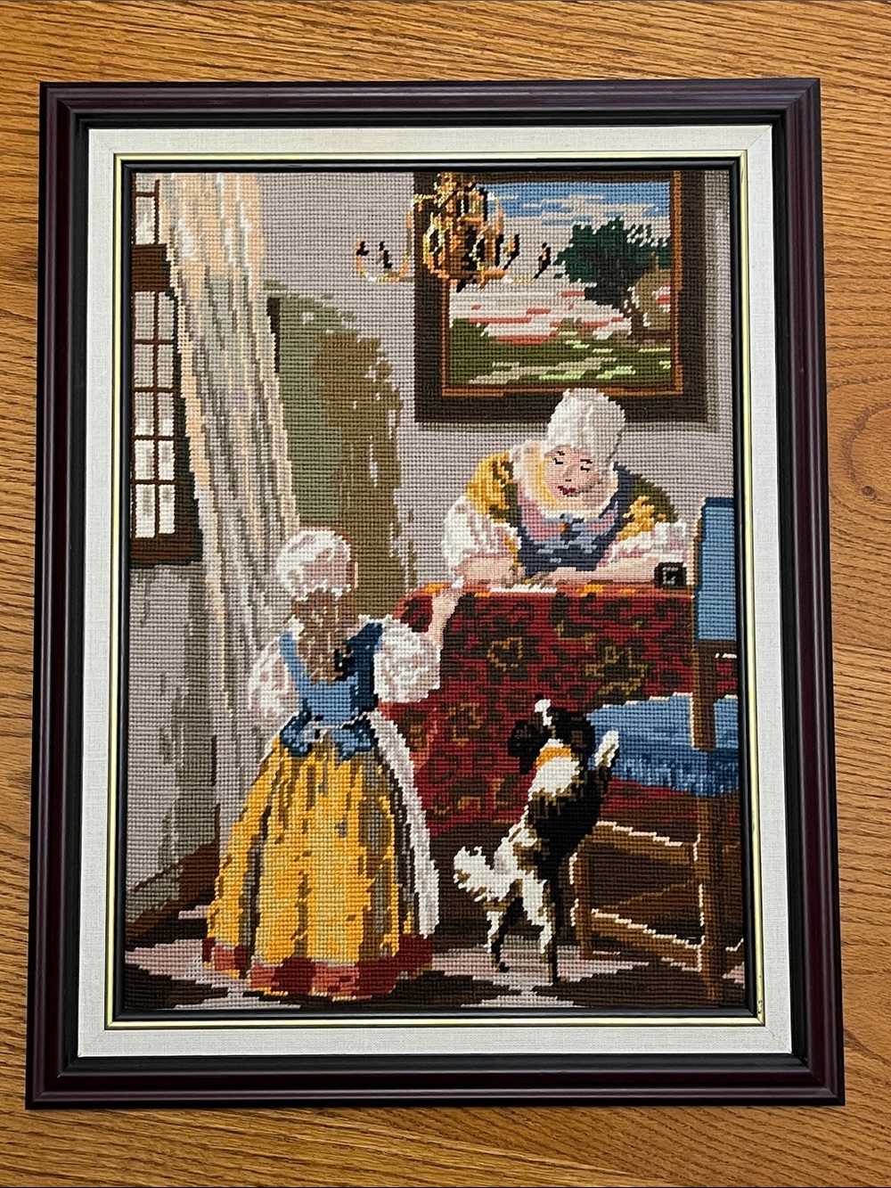 Vintage Norwegian Needlepoint Tapestry Art Framed Approximately 23x18”
